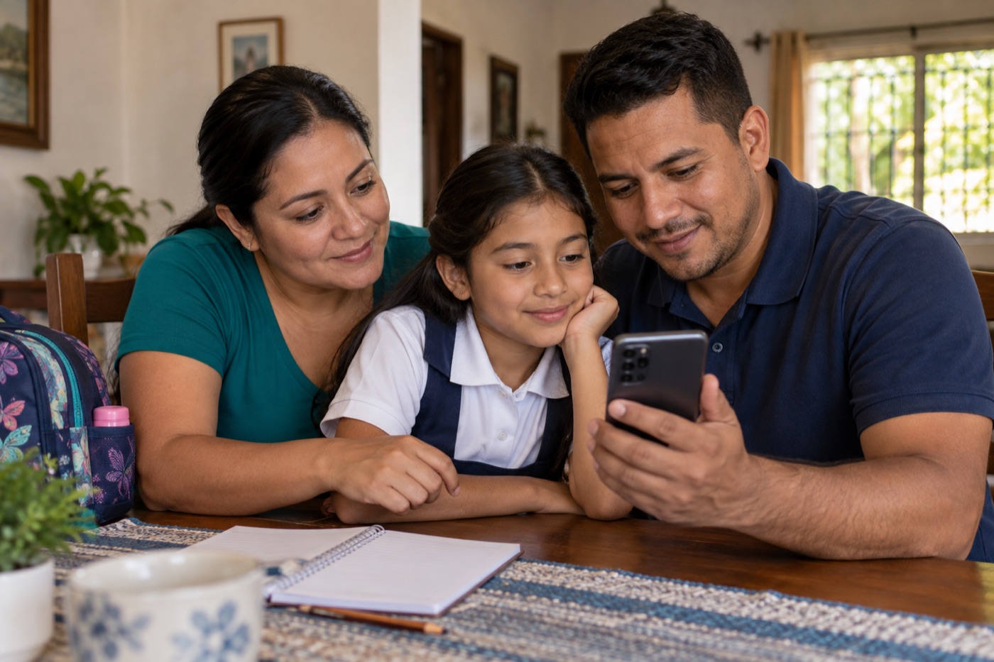 Familia hondureña acompañando el progreso escolar